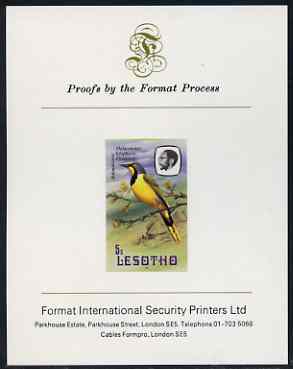 Lesotho 1981 Shrike 5s imperf proof mounted on Format International proof card (as SG 440)