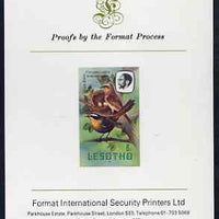 Lesotho 1981 Cape Robin Chat 6s imperf proof mounted on Format International proof card (as SG 441)