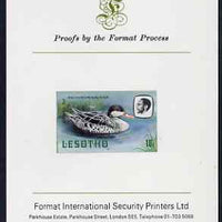 Lesotho 1981 Red Billed Teal 10s imperf proof mounted on Format International proof card (as SG 443)