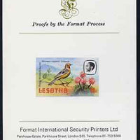 Lesotho 1981 Cape Longclaw 60s imperf proof mounted on Format International proof card (as SG 446)