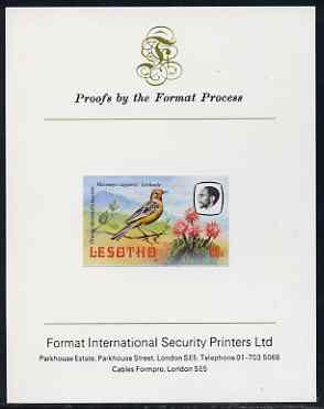 Lesotho 1981 Cape Longclaw 60s imperf proof mounted on Format International proof card (as SG 446)