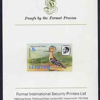 Lesotho 1981 Hoopoe 75s imperf proof mounted on Format International proof card (as SG 447)