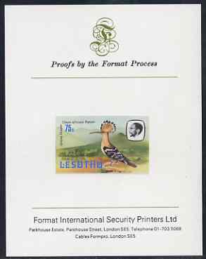 Lesotho 1981 Hoopoe 75s imperf proof mounted on Format International proof card (as SG 447)