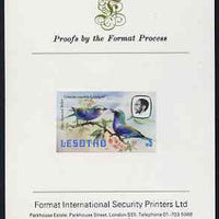 Lesotho 1981 Lilac Breasted Roller M5 imperf proof mounted on Format International proof card (as SG 450)