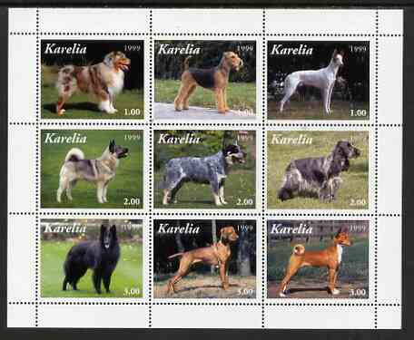 Karelia Republic 1999 Dogs perf sheetlet containing complete set of 9 values, unmounted mint