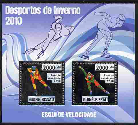 Guinea - Bissau 2010 Winter Olympic Sports - Speed Skating perf sheetlet containing 2 values in silver unmounted mint