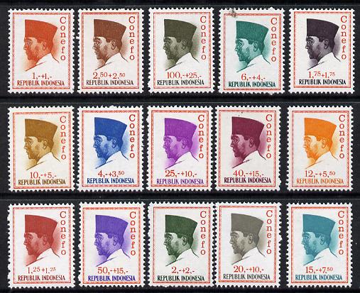 Indonesia 1965 'Conefo' Pres Sukarno Def set 15 values complete unmounted mint, SG 1035-49*