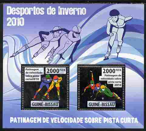 Guinea - Bissau 2010 Winter Olympic Sports - Speed Skating (Short Runway) perf sheetlet containing 2 values in silver unmounted mint