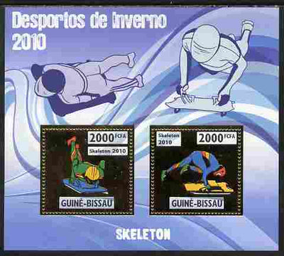 Guinea - Bissau 2010 Winter Olympic Sports - Skeleton Skating perf sheetlet containing 2 values in gold unmounted mint