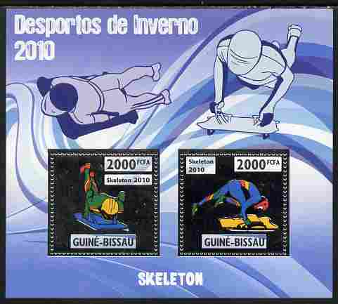 Guinea - Bissau 2010 Winter Olympic Sports - Skeleton Skating perf sheetlet containing 2 values in silver unmounted mint
