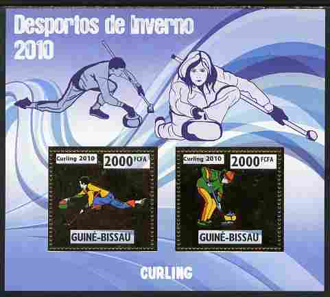 Guinea - Bissau 2010 Winter Olympic Sports - Curling perf sheetlet containing 2 values in gold unmounted mint