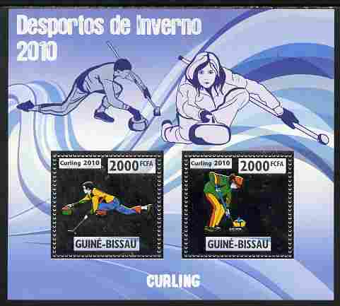 Guinea - Bissau 2010 Winter Olympic Sports - Curling perf sheetlet containing 2 values in silver unmounted mint