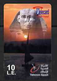 Telephone Card - Egypt £E10 phone card showing the Sphinx #3 (logo & 3 lines of Arabic text bottom rght)