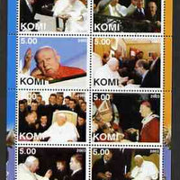 Komi Republic 2003 Pope John Paul II perf sheetlet #02 containing complete set of 8 values (inscribed Pope Joan Paul II) unmounted mint