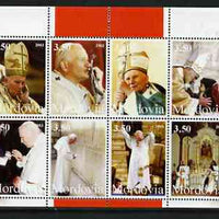 Mordovia Republic 2003 Pope John Paul II perf sheetlet #01 containing complete set of 8 values (inscribed Pope Joan Paul II) unmounted mint