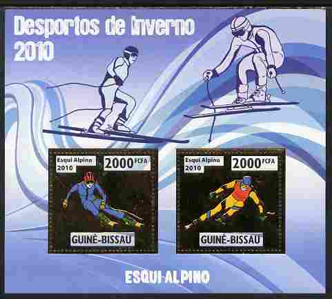 Guinea - Bissau 2010 Winter Olympic Sports - Alpine Skiing perf sheetlet containing 2 values in gold unmounted mint