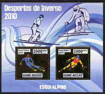 Guinea - Bissau 2010 Winter Olympic Sports - Alpine Skiing perf sheetlet containing 2 values in gold unmounted mint