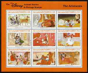 Grenada - Grenadines 1988 Disney Animal Cartoon Films - The Aristocats perf sheetlet containing 9 values unmounted mint, as SG 1003-11