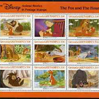 Grenada - Grenadines 1988 Disney Animal Cartoon Films - The Fox & The Hound perf sheetlet containing 9 values unmounted mint, as SG 1012-20