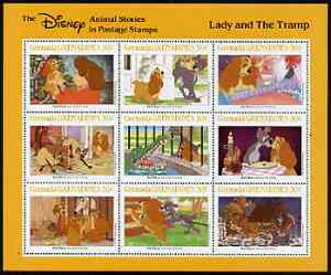 Grenada - Grenadines 1988 Disney Animal Cartoon Films - The Lady & The Tramp perf sheetlet containing 9 values unmounted mint, as SG 994-1002