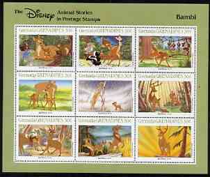 Grenada - Grenadines 1988 Disney Animal Cartoon Films - Bambi perf sheetlet containing 9 values unmounted mint, as SG 976-84