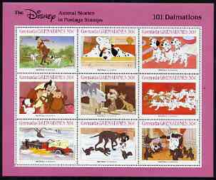 Grenada - Grenadines 1988 Disney Animal Cartoon Films - 101 Dalmations perf sheetlet containing 9 values unmounted mint, as SG 1021-29