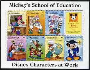 St Vincent - Grenadines 1996 Disney Characters at Work - Mickey's School of Education perf sheetlet containing 7 x 10c values unmounted mint
