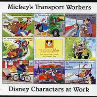 St Vincent - Grenadines 1996 Disney Characters at Work - Mickey's Transport Workers perf sheetlet containing 8 x 10c values unmounted mint