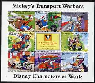 St Vincent - Grenadines 1996 Disney Characters at Work - Mickey's Transport Workers perf sheetlet containing 8 x 10c values unmounted mint