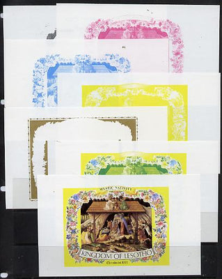 Lesotho 1981 Botticelli's Nativity m/sheet the set of 7 imperf progressive proofs comprising the 5 individual colours plus 2 different combination composites unmounted mint, extremely rare