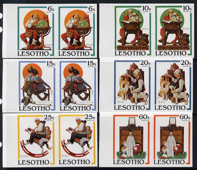Lesotho 1981 Christmas Paintings by Norman Rockwell set of 6 in unmounted mint imperf pairs (SG 455-69)