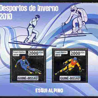 Guinea - Bissau 2010 Winter Olympic Sports - Alpine Skiingg perf sheetlet containing 2 values in silver unmounted mint