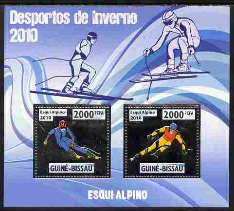 Guinea - Bissau 2010 Winter Olympic Sports - Alpine Skiingg perf sheetlet containing 2 values in silver unmounted mint