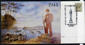 Postcard - Great Britain 1984 D-Day Invasion (Weymouth PO Mural) postcard (SWPR 23) used with special illustrated Weymouth 'Clock' first day of sale cancel