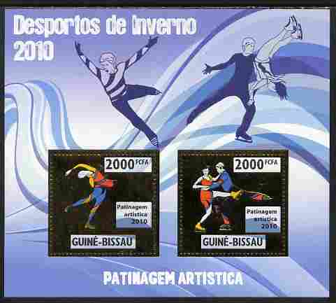 Guinea - Bissau 2010 Winter Olympic Sports - Figure Skating perf sheetlet containing 2 values in gold unmounted mint