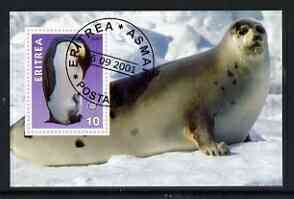 Eritrea 2001 Penguin & Seal imperf souvenir sheet (with Rotary Logo) fine cto used
