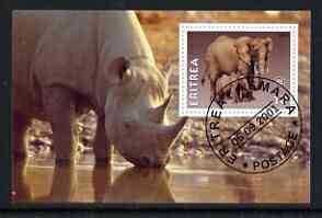 Eritrea 2001 Elephants & Rhino imperf souvenir sheet (with Rotary Logo) fine cto used