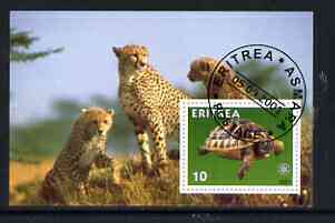 Eritrea 2001 Tortoise & Cheetahs imperf souvenir sheet (with Rotary Logo) fine cto used