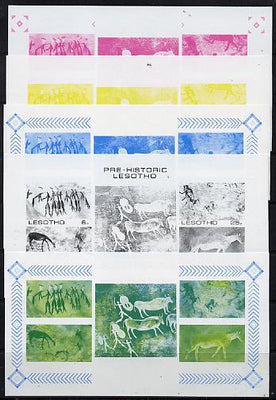 Lesotho 1983 Rock Paintings m/sheet the set of 5 imperf progressive proofs comprising the 4 individual colours plus blue & Yellow composite, unmounted mint and extremely rare (as SG MS 544)