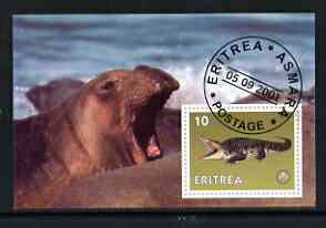 Eritrea 2001 Seal & Crocodile imperf souvenir sheet (with Scout Logo) fine cto used