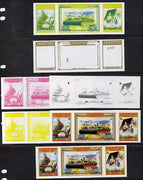 Lesotho 1982 Sesotho Bible Centenary se-tenant strip of 3 x 7 imperf progressive proofs comprising the 5 individual colours plus 2 different combination composites, extremely rare (as SG 518a)