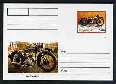 Marij El Republic 1999 Motorcycles postal stationery card No.16 from a series of 16 showing Douglas OHV & Ariel A, unused and pristine