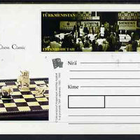 Turkmenistan 1999 Chess Classic postal stationery card No.1 from a series of 6 showing General view (long stamp) unused and pristine