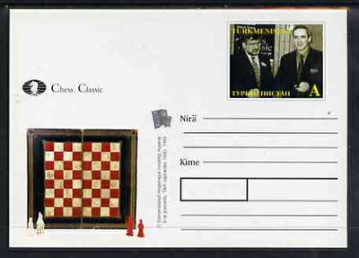 Turkmenistan 1999 Chess Classic postal stationery card No.4 from a series of 6 showing Two players, unused and pristine