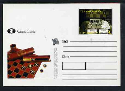 Turkmenistan 1999 Chess Classic postal stationery card No.5 from a series of 6 showing Anand & Kramnik, unused and pristine