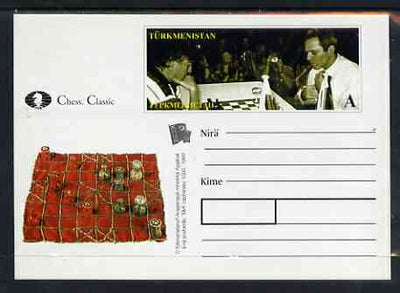 Turkmenistan 1999 Chess Classic postal stationery card No.6 from a series of 6 showing Two Players (long stamp) unused and pristine