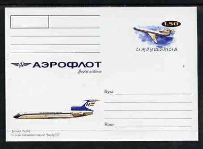 Ingushetia Republic 1999 Aeroflot Soviet Airlines postal stationery card No.10 from a series of 16 showing Ty-154, unused and pristine