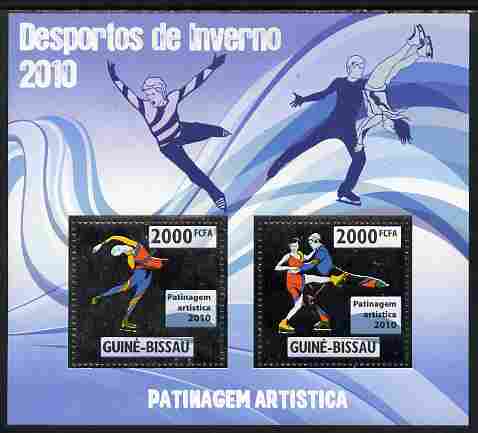 Guinea - Bissau 2010 Winter Olympic Sports - Figure Skating perf sheetlet containing 2 values in silver unmounted mint