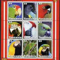Tanzania 2003 Wild Life - Parrots perf sheetlet containing set of 9 values unmounted mint