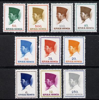 Indonesia 1965 Pres Sukarno Def set 6r to 500r - 10 values complete (SG 987-96) unmounted mint*